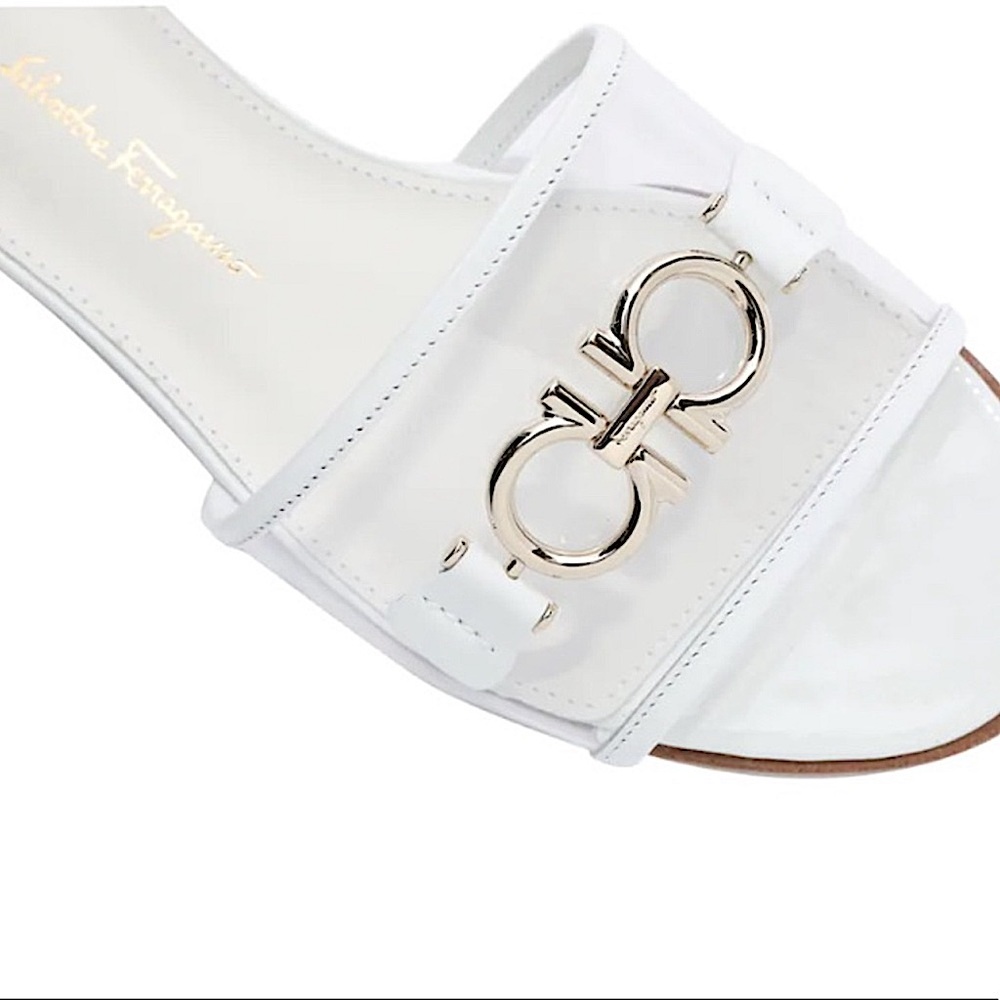 Salvatore Ferragamo white clear slides
